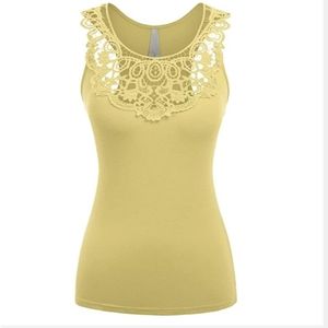 Yellow sleeveless summer fitted crochet tank top